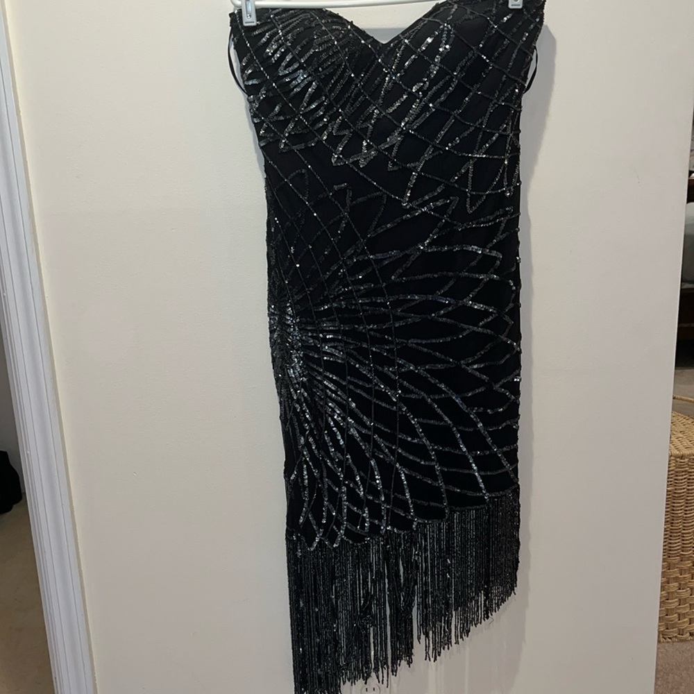 Designer black strapless dress for fancy event
